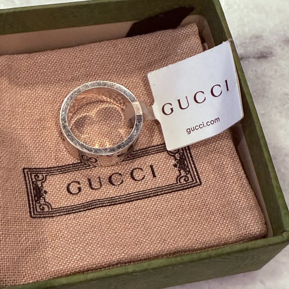 GUCCI X Adidas 702768 Engraved Ring Silver Ag925 GG Logo Size 21 (US 10) - Picture 11 of 13